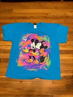 Disney Turquoise Tee with Neon Mickey & Minnie Splash Graphic Mickey Unlimited